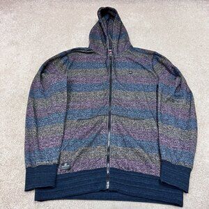 Quiksilver Hoodie Men’s Multicolored Striped Long Sleeve Full Zip Size Medium